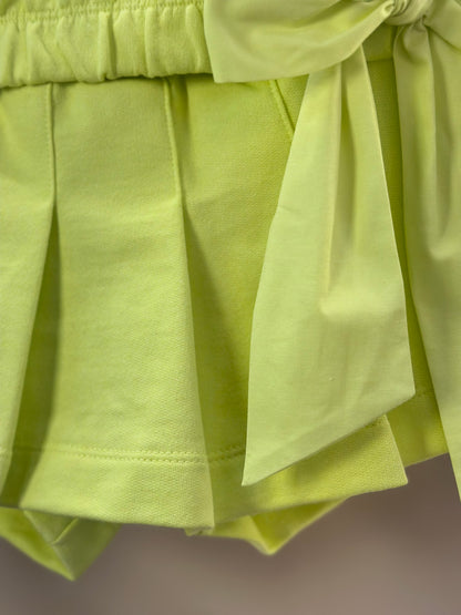Conjunto Infantil Blusa Laços Laterais e Saia-shorts Pregas Verde Melão - Animê