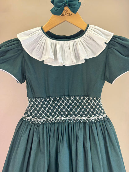Vestido Infantil Clássico Algodão Amelie Verde - Gracia