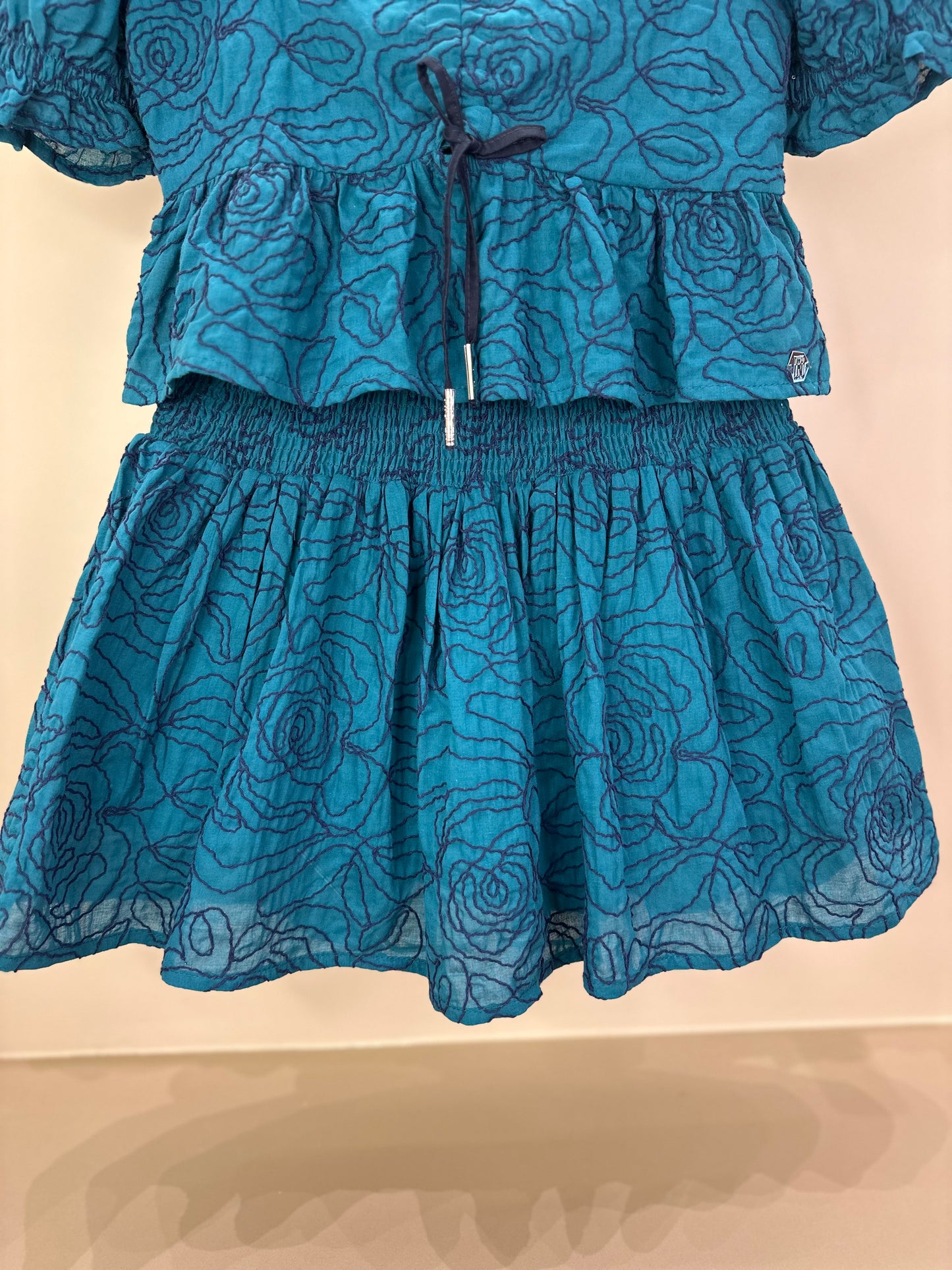 Conjunto Teen Top Cropped Babado Voil Bordado e Saia-shorts Voil Bordado - Two In