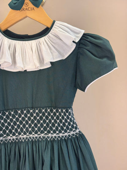 Vestido Infantil Clássico Algodão Amelie Verde - Gracia