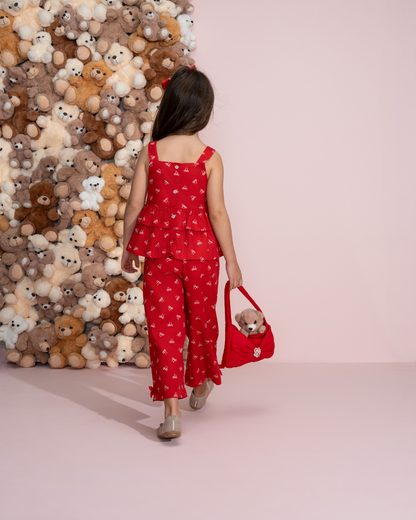 Conjunto Infantil Blusa Babados Lacinhos e Calça Pantacourt Lacinhos - Pituchinhus