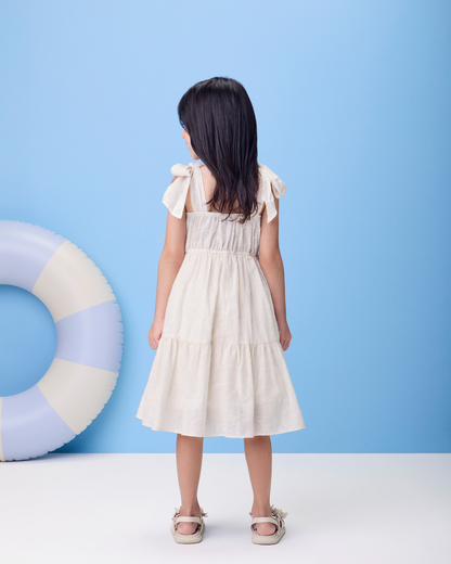 Vestido Infantil Algodão Bordado de Flores Off White - Momi