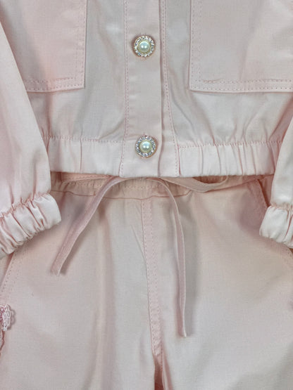 Conjunto Infantil Jaqueta Bomber e Calça Jogger Sarja Rosa - Gabriela Aquarela