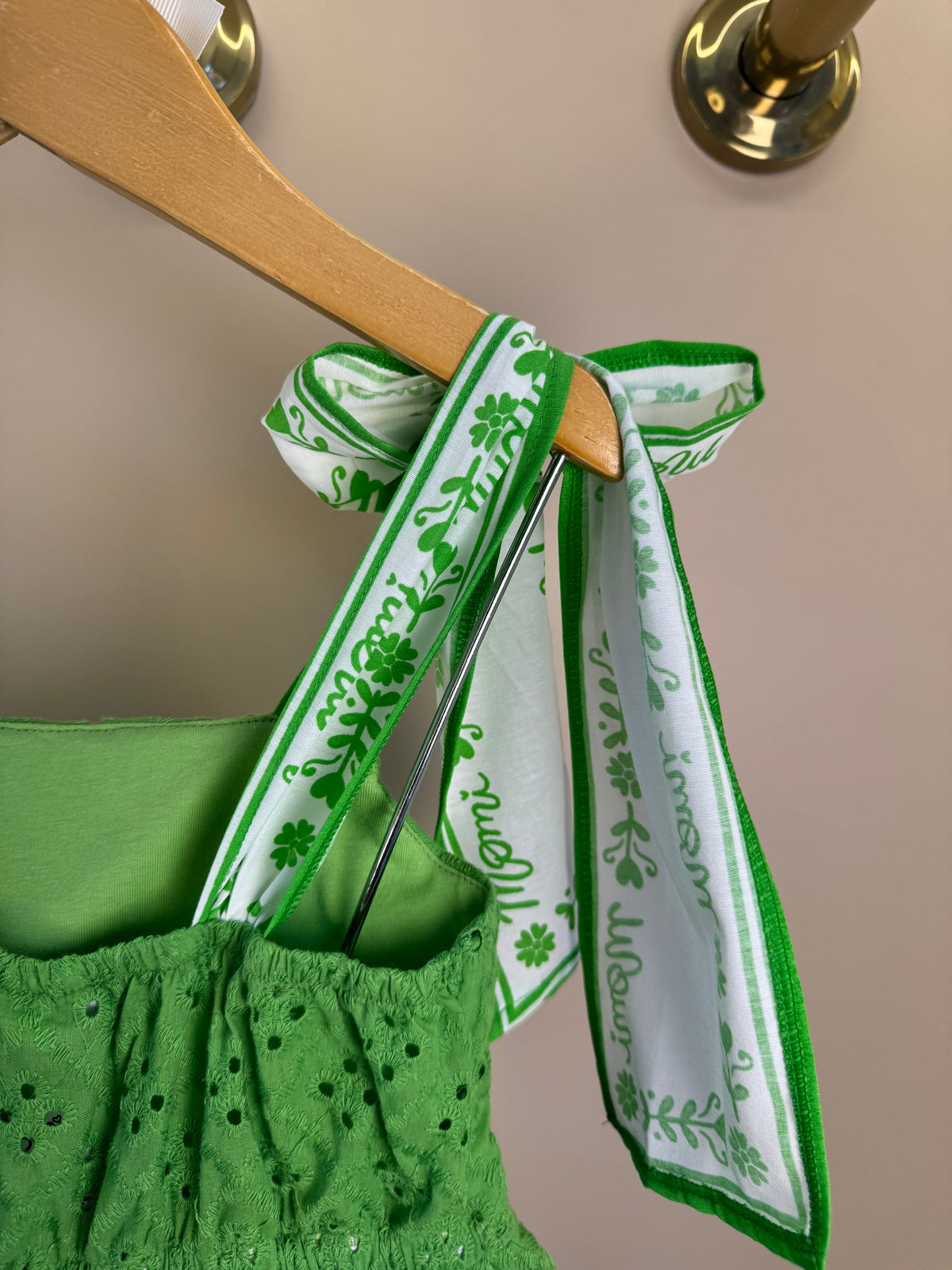 Vestido Infantil Laise Bordado Flores Verde - Momi