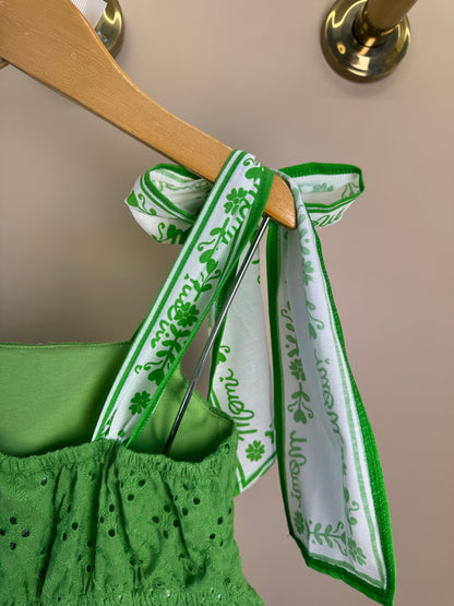 Vestido Infantil Laise Bordado Flores Verde - Momi