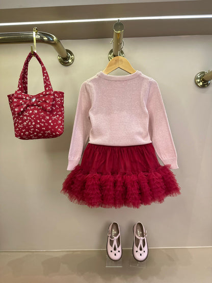 Saia-shorts Infantil Tule Babados Frufru Bala de Cereja - Pituchinhus