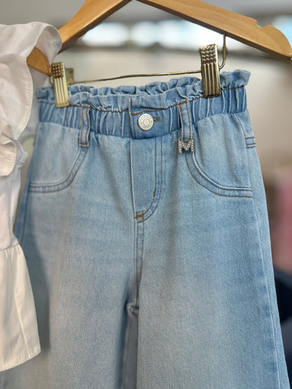 Conjunto Infantil Blusa Babados Bordados e Calça Pingente M - Momi