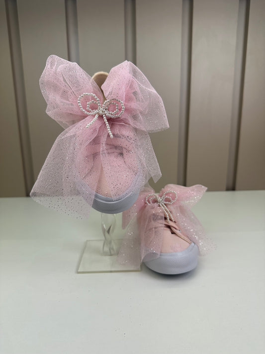 Tênis Infantil Casual Rendado Laço Tule Rosa Claro - Luluzinha