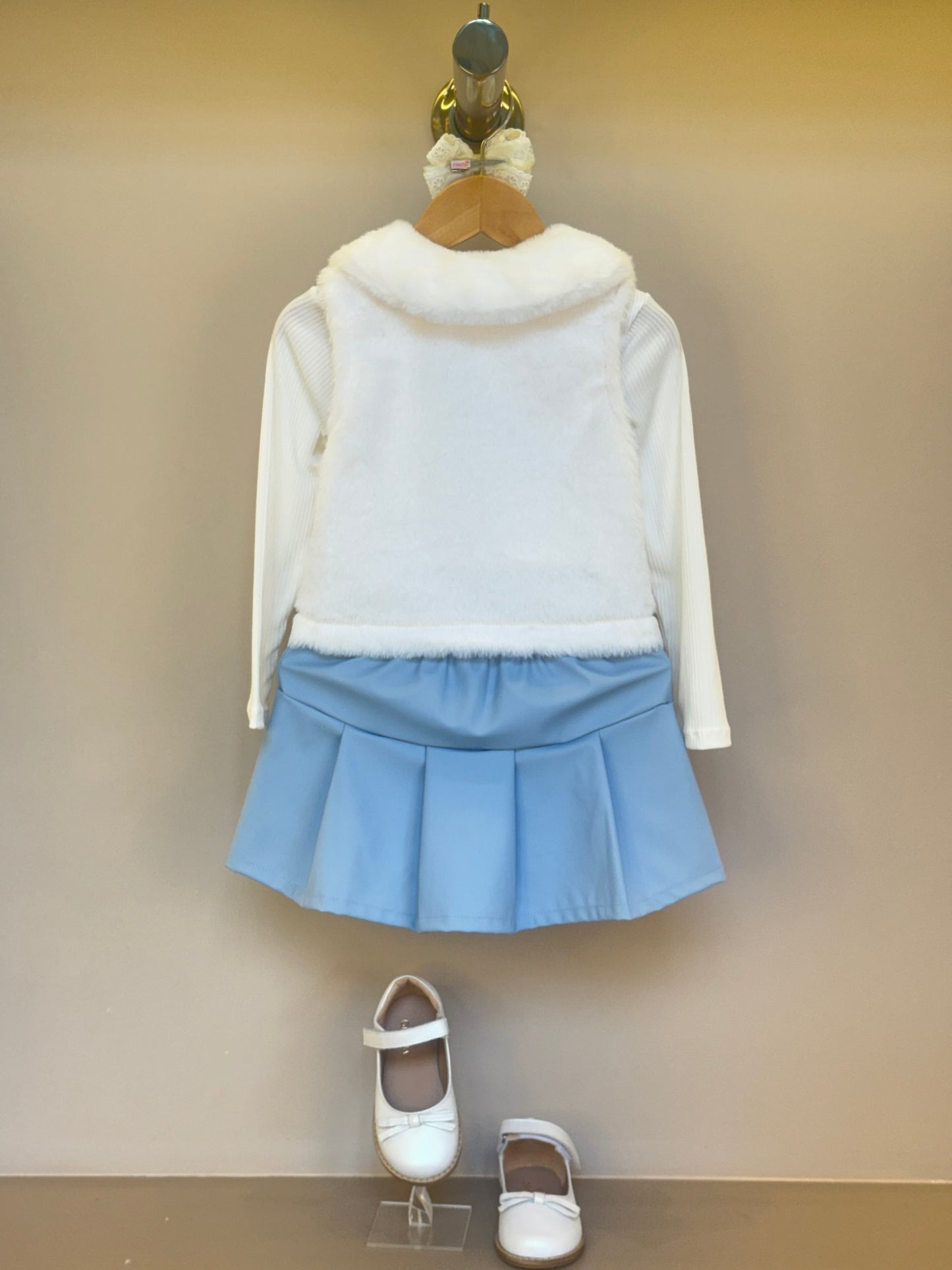 Conjunto infantil Blusa com Colete e Saia Like Leather Azul - Gabriela Aquarela
