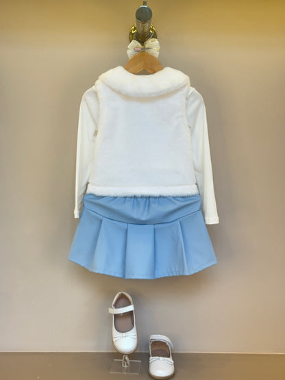 Conjunto infantil Blusa com Colete e Saia Like Leather Azul - Gabriela Aquarela