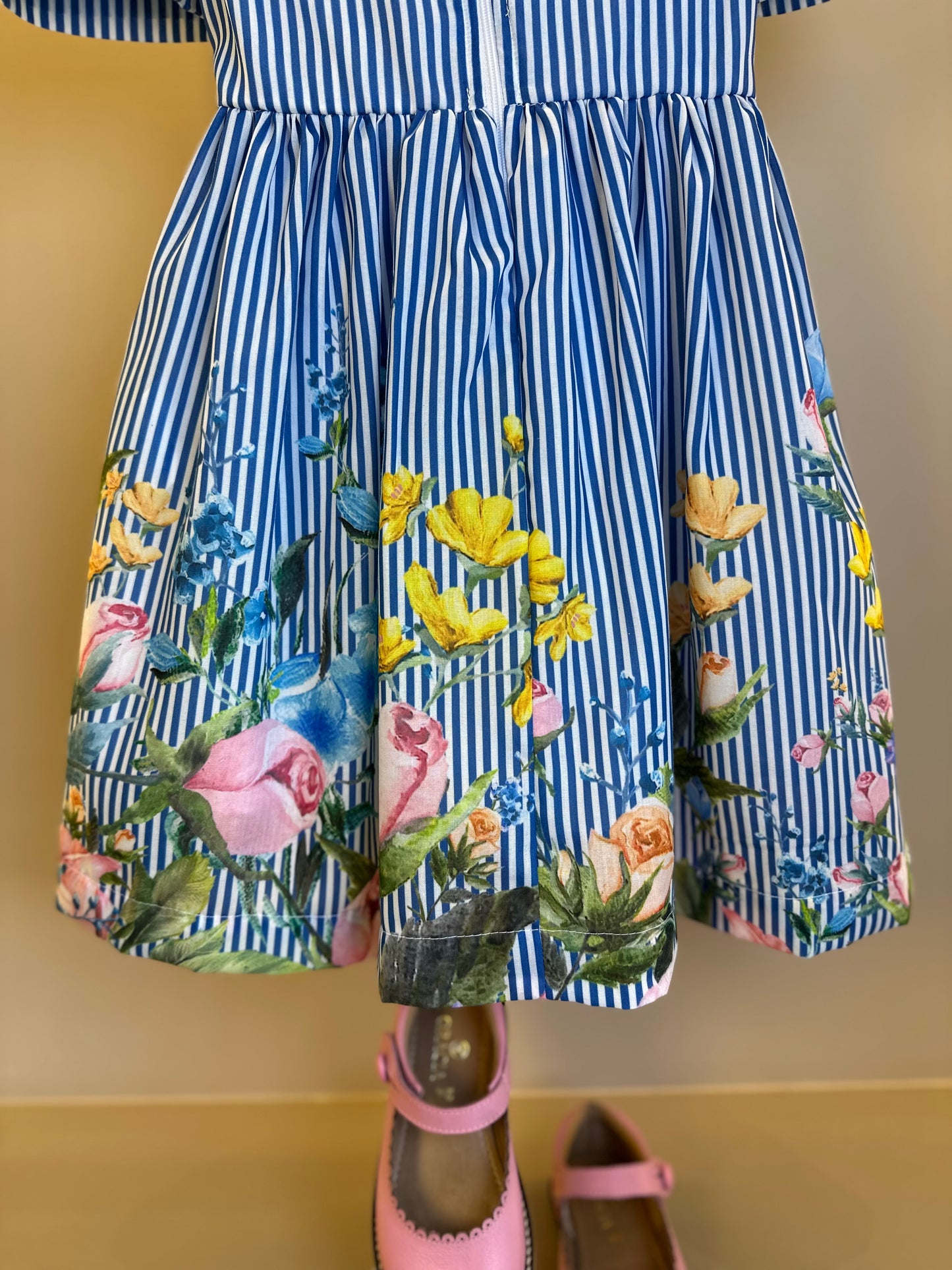 Vestido Infantil Rodado Algodão Listrado Barrado Floral - Luluzinha