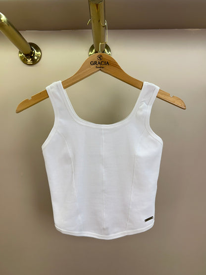 Blusa Teen Cropped Off White e Preto - Vanilla Cream