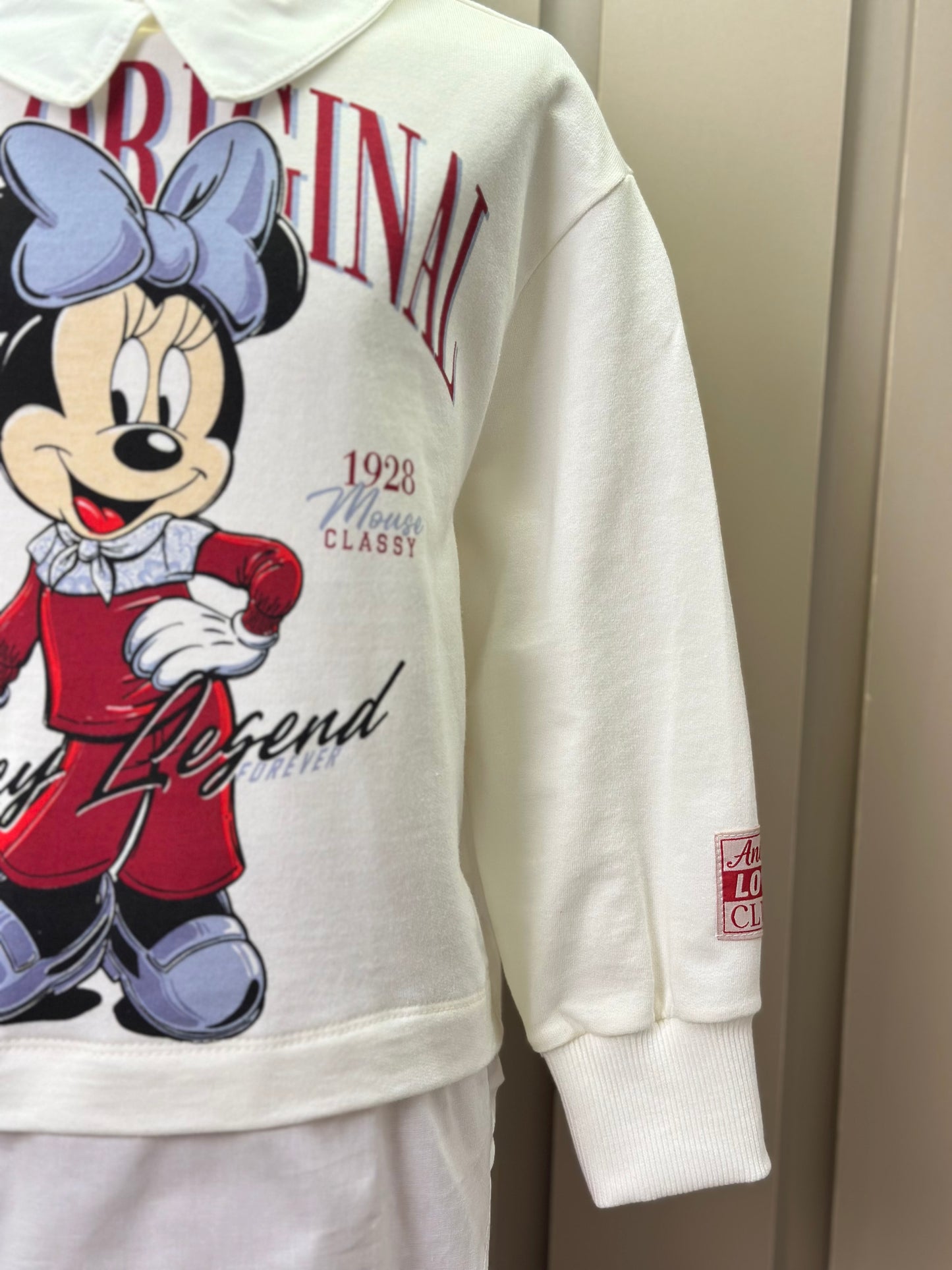 Conjunto Infantil Casaco Minnie Golinha Pérola e Legging Vermelha - Animê