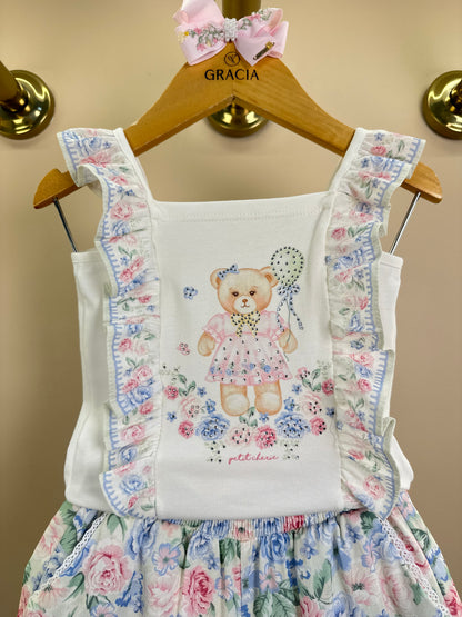 Conjunto Infantil Blusa Ursinha Babadinhos e Shorts Estampa Florais - Petit Cherie