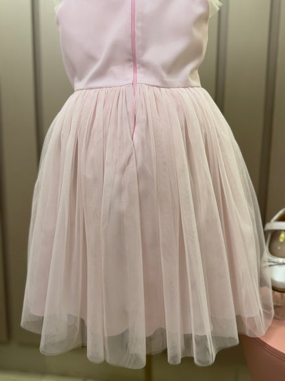 Vestido Infantil Festa Tule Poly Mesh Pérolas e Lacinho Aplicado Rosa - Petit Cherie