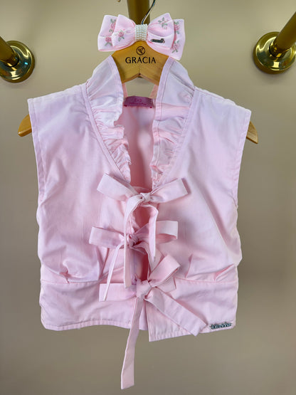 Blusa Infantil Em Tricoline Amarração Rosa - Luluzinha