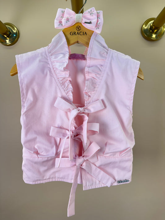 Blusa Infantil Em Tricoline Amarração Rosa - Luluzinha