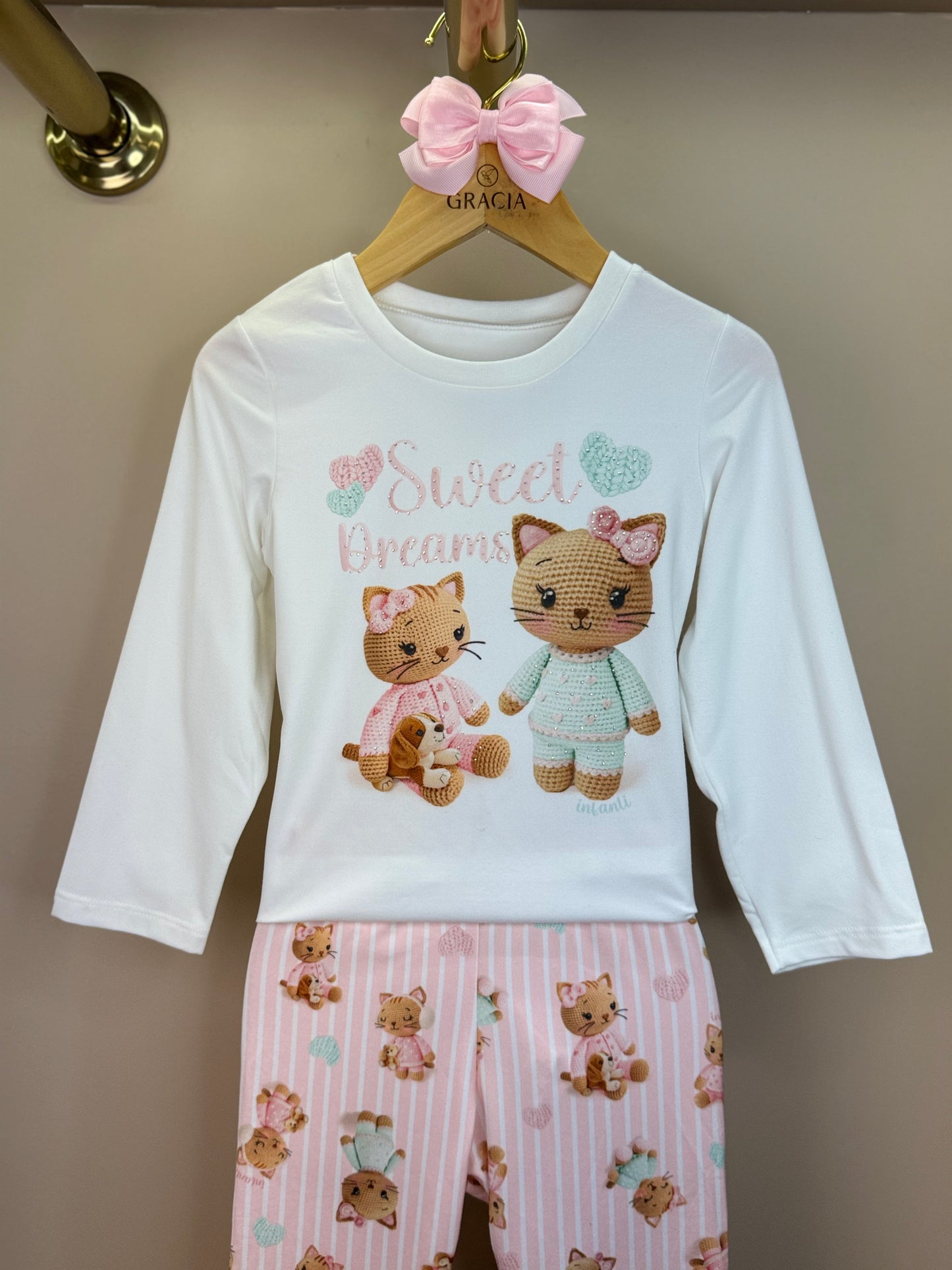 Pijama Infantil Blusa ML Sweet Dreams e Legging Ursinhas Rosa Claro - Infanti