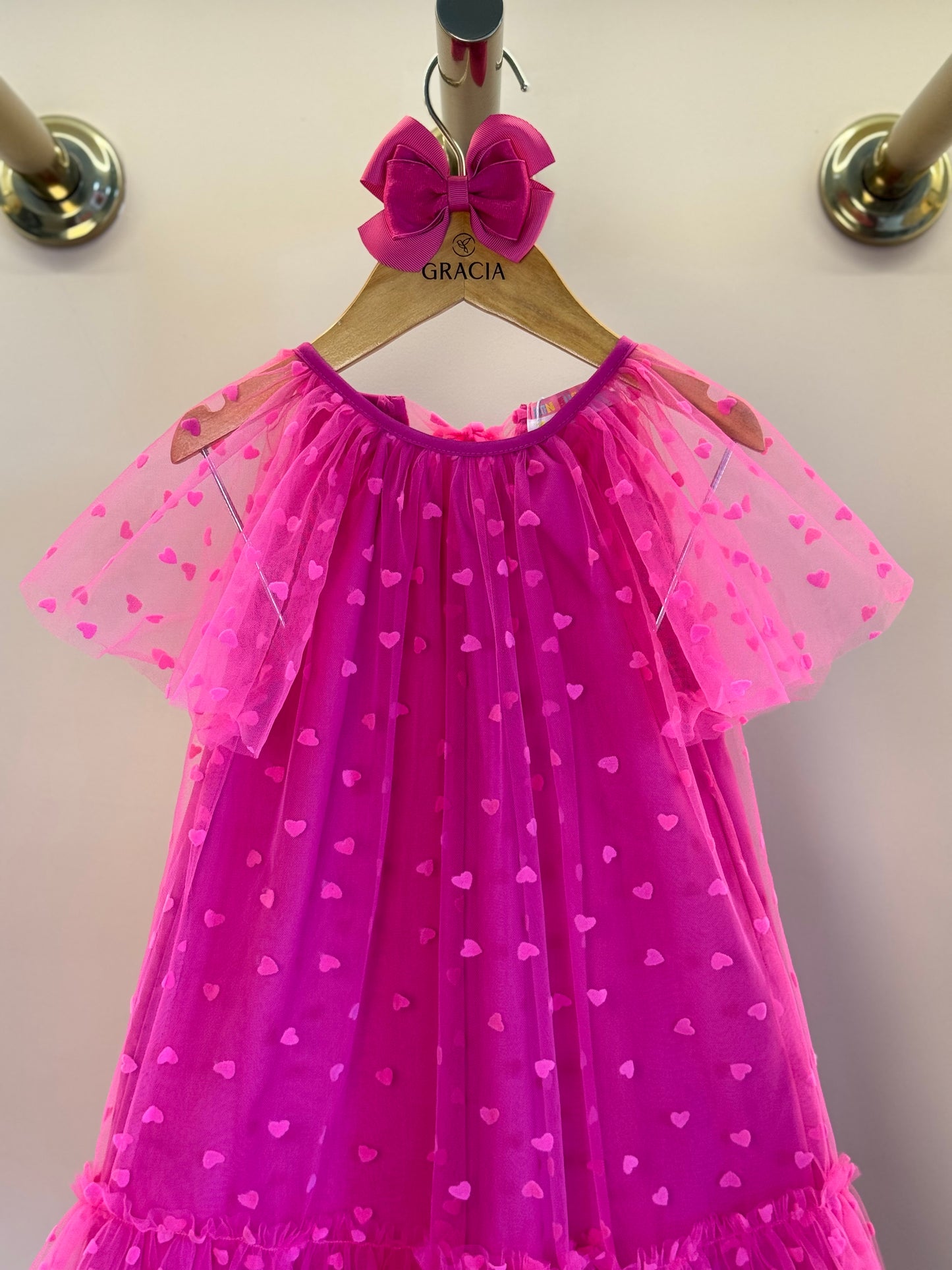 Vestido Infantil Trapézio Tule Corações Pink - Mon Sucré