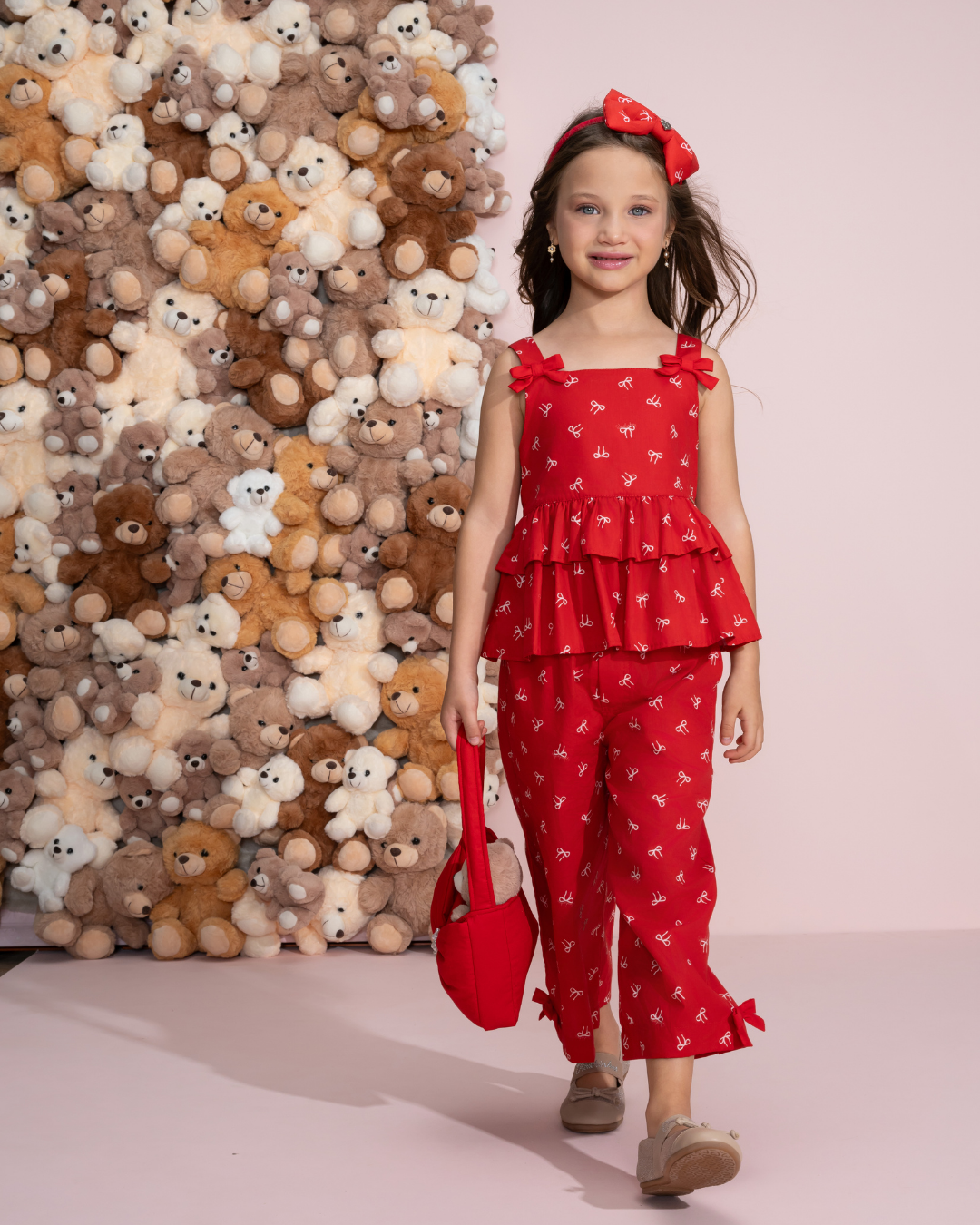 Conjunto Infantil Blusa Babados Lacinhos e Calça Pantacourt Lacinhos - Pituchinhus