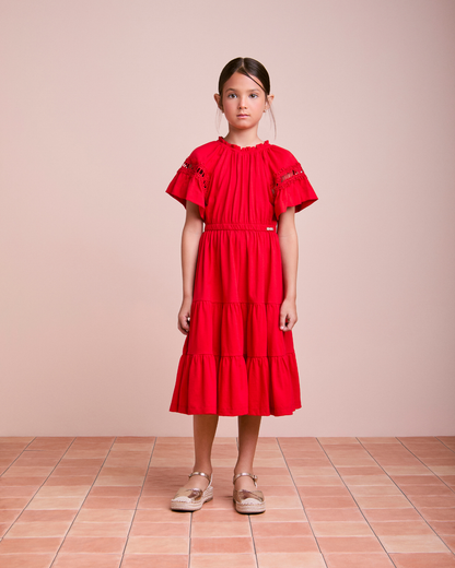 Vestido Infantil Vermelho Preppy - Animê
