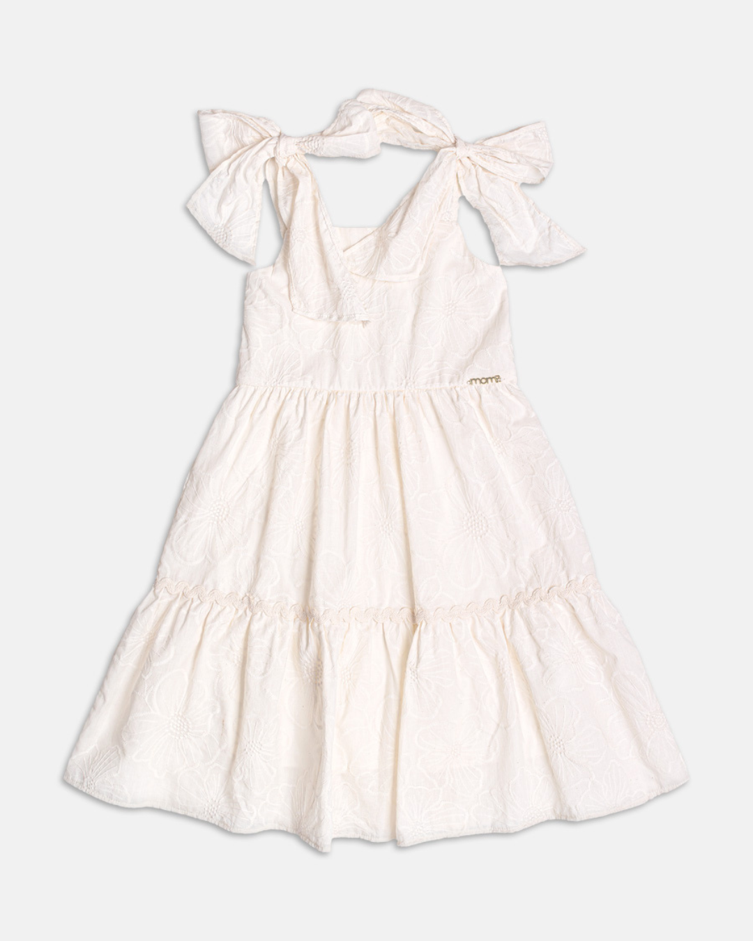 Vestido Infantil Algodão Bordado de Flores Off White - Momi