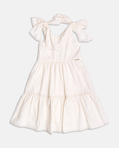 Vestido Infantil Algodão Bordado de Flores Off White - Momi