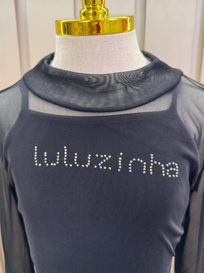 Conjunto Infantil Blusa Tule & Strass com Calça Wide Leg Couro Tech Pingente de Urso - Luluzinha