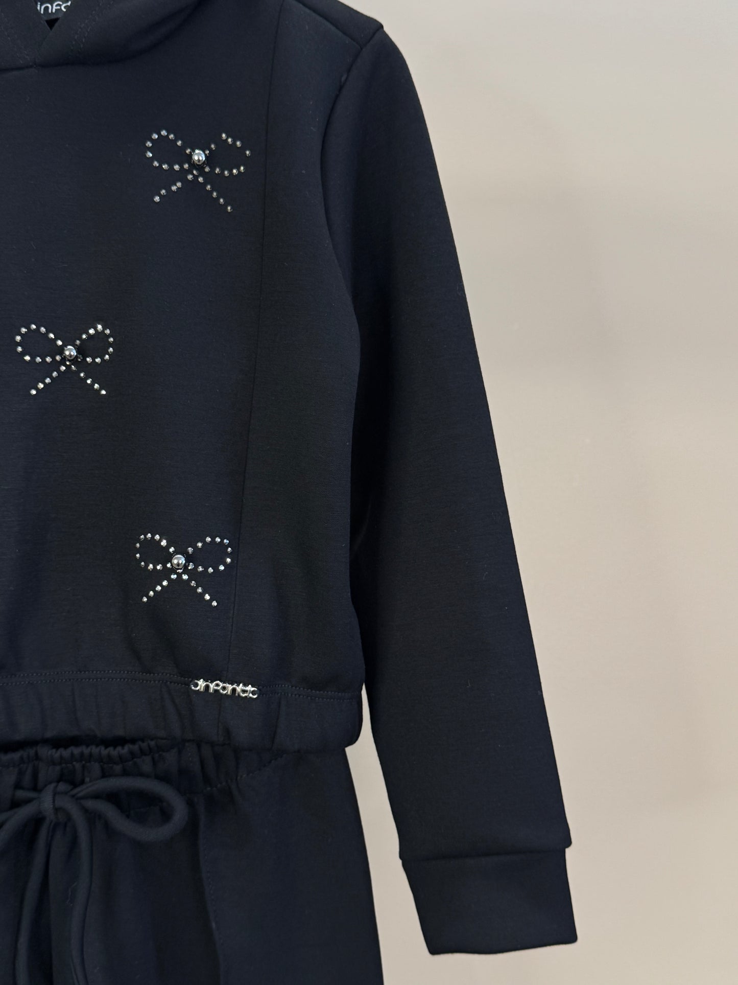 Conjunto Infantil Blusão Boxy Lacinhos Strass e Calça Jogger Tecnonew Preto - Infanti