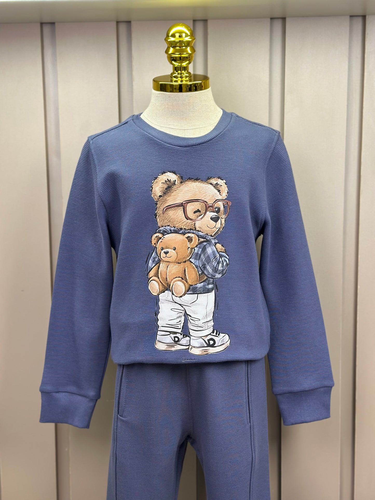 Conjunto Infantil Blusa e Calça Malha Texturizada Teddy Mochila Denim - Dame