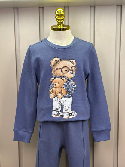 Conjunto Infantil Blusa e Calça Malha Texturizada Teddy Mochila Denim - Dame