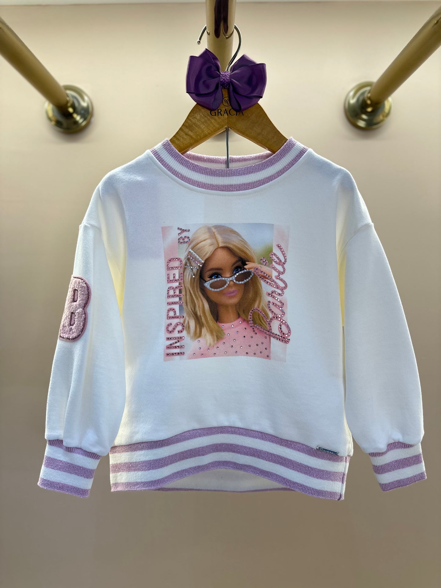 Blusa Moletom Infantil Patche Barbie Cristais Off White - Pituchinhus