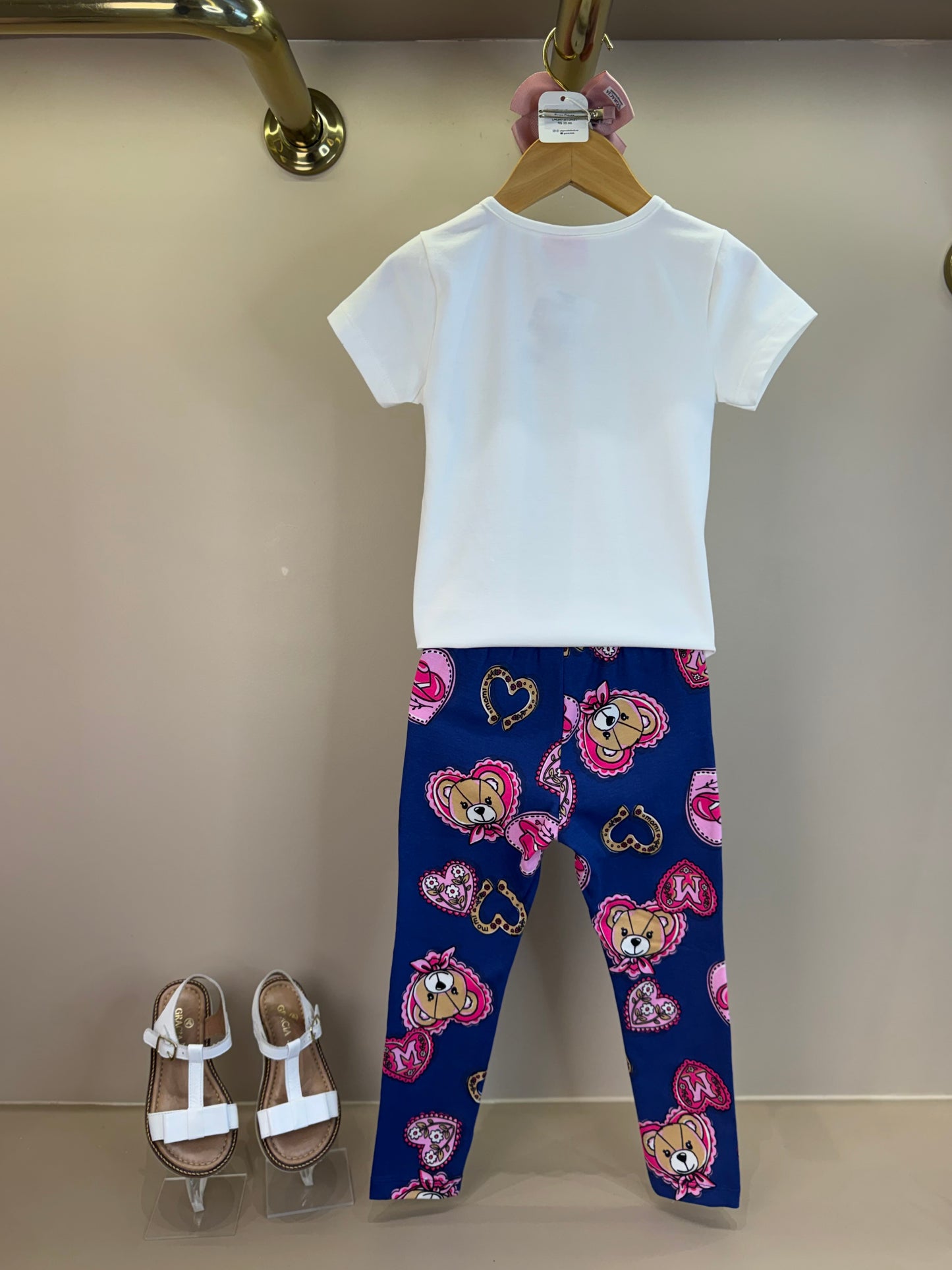 Conjunto Infantil Blusa Ursa Bolsa e Calça Legging Ursinhas Corações - Momi