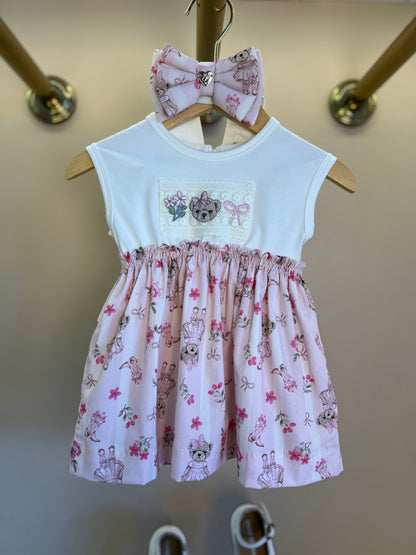 Vestido Bebê Algodão Listrado e Saia com Calcinha Flores & Ursinhas - Pituchinhus