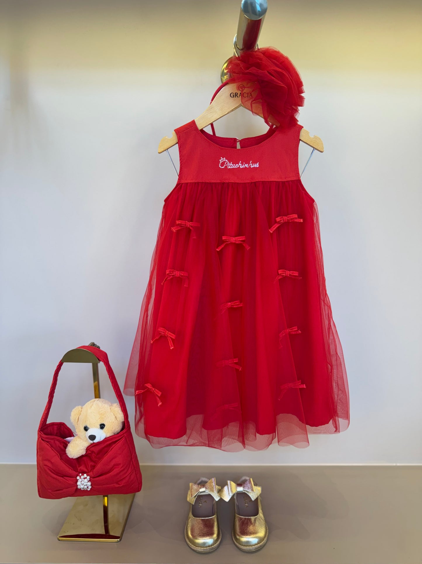 Vestido Infantil Festa Tule Lacinhos Bordados - Pituchinhus
