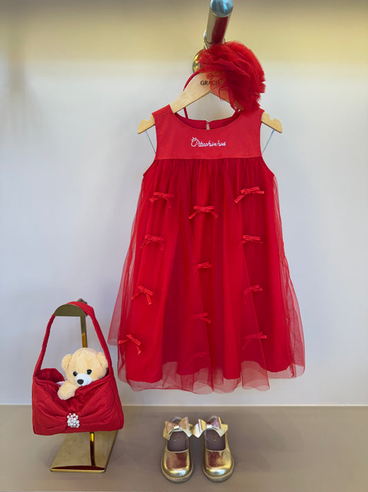 Vestido Infantil Festa Tule Lacinhos Bordados - Pituchinhus