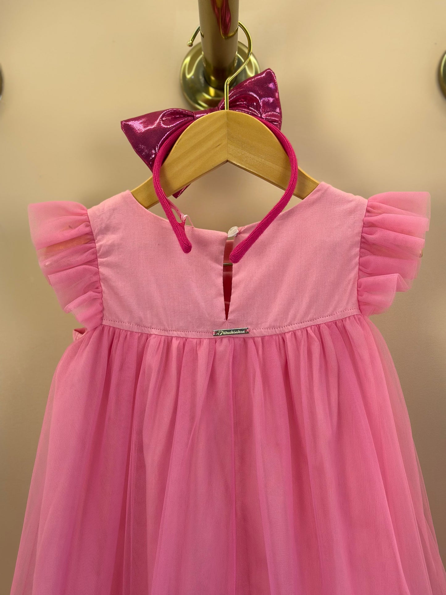 Vestido Infantil Tule Patche Barbie Rosa Ópera - Pituchinhus