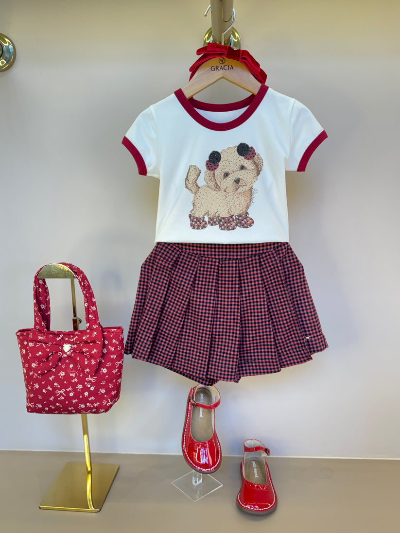 Blusa Infantil Cachorrinho Cristais Debrum Bala de Cereja - Pituchinhus