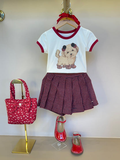 Blusa Infantil Cachorrinho Cristais Debrum Bala de Cereja - Pituchinhus