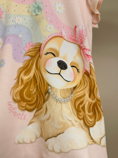 Conjunto Infantil Blusa Cachorrinha Flores e Legging Estampada Cachorrinhas - Infanti