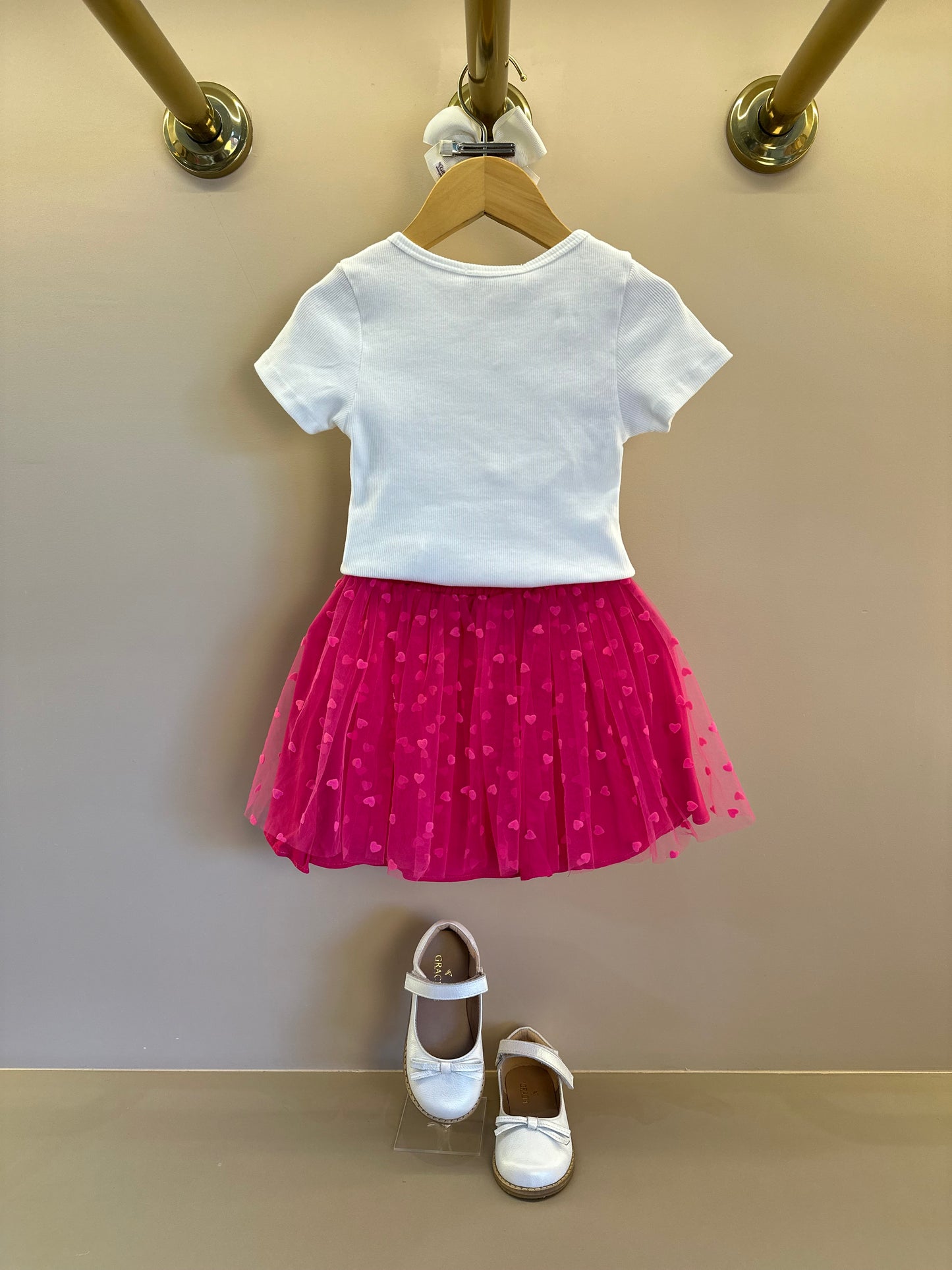 Conjunto Infantil Blusa Estampa Coração e Saia de Tule Corações - Mon Sucre