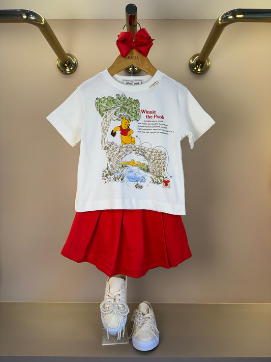 Conjunto Infantil Blusa Infantil Ursinho Pooh Short Saia Vermelho - Animê