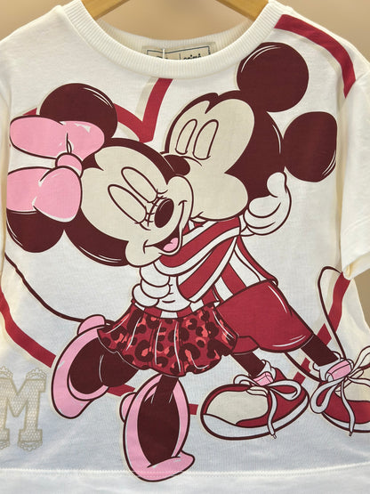 Conjunto Infantil Blusa Minnie & Mickey Berry Pérola e Saia-shorts Jeans Pregas - Animê