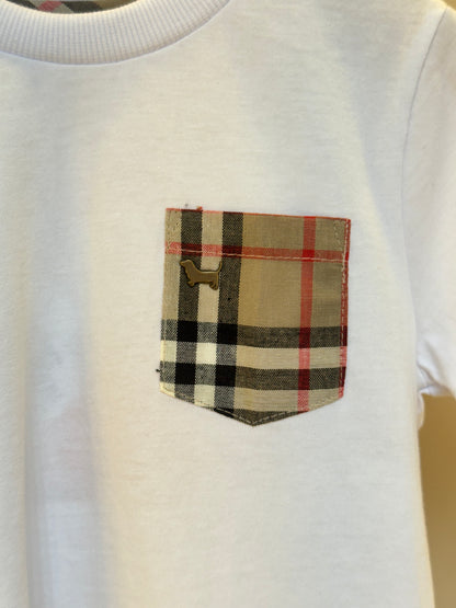 Camiseta Infantil Meia Malha Penteada com Bolso Branca - Um Mais Um