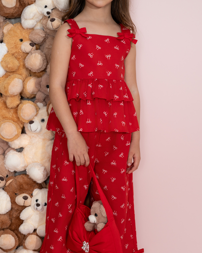 Conjunto Infantil Blusa Babados Lacinhos e Calça Pantacourt Lacinhos - Pituchinhus