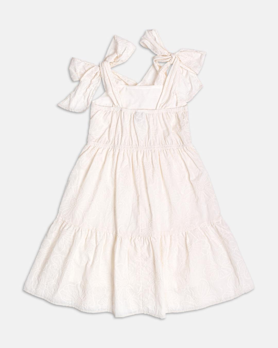 Vestido Infantil Algodão Bordado de Flores Off White - Momi