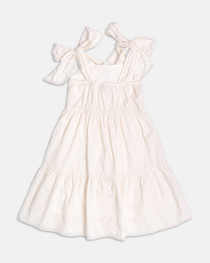 Vestido Infantil Algodão Bordado de Flores Off White - Momi