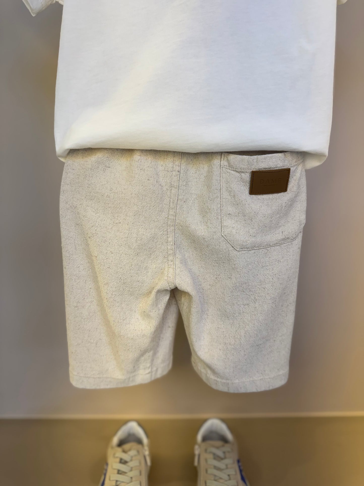 Conjunto Infantil Camiseta Algodão Teddy Natal MC e Bermuda Linho Elastano Bege - Dame
