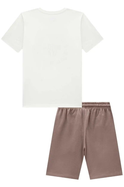 Conjunto Infantil Camisa Off White e Bermuda Marrom - Little Johnny