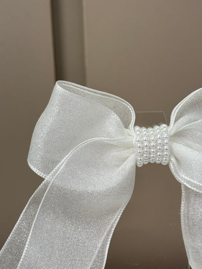 Laço Infantil Organza Branco Miolo Pérolas - Roana